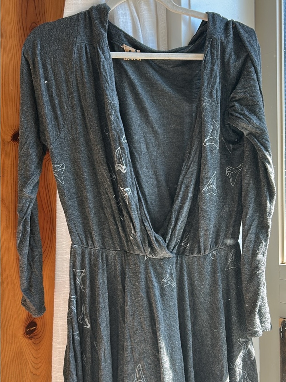 Handmade handprinted shark tooth design mini dress top v neck design